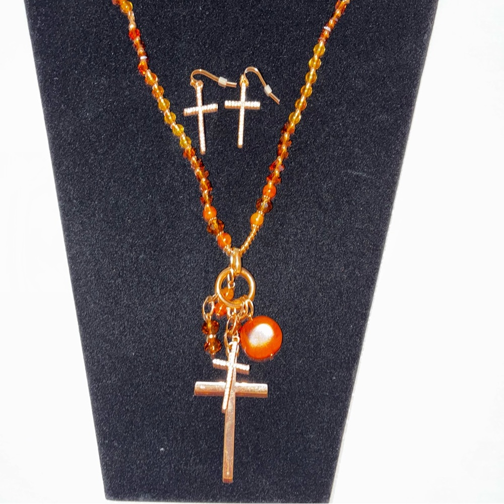 Elegant Gold Cross Necklace and Earring Set